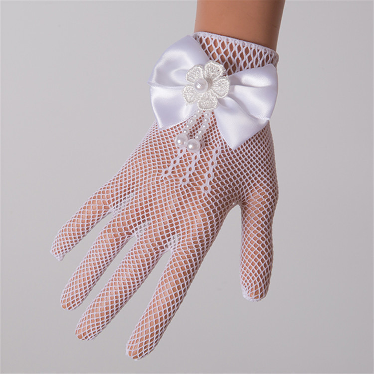 SZ60072-1 Flower Girls Lace Bowknot Net Voile Wedding Gloves Princess Glove